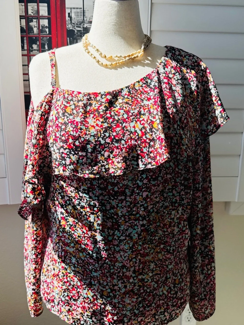 INC International Concepts Floral One-Shoulder Blouse - Red Multi
